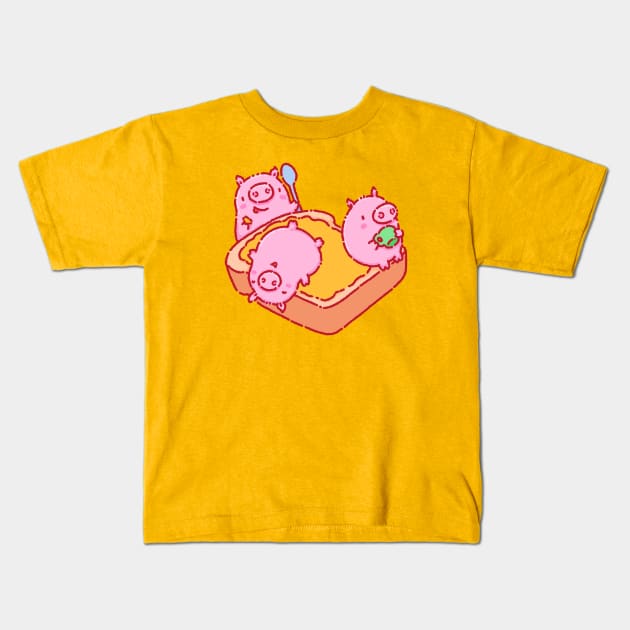 Three little pigs on a giant toast Kids T-Shirt by Tinyarts